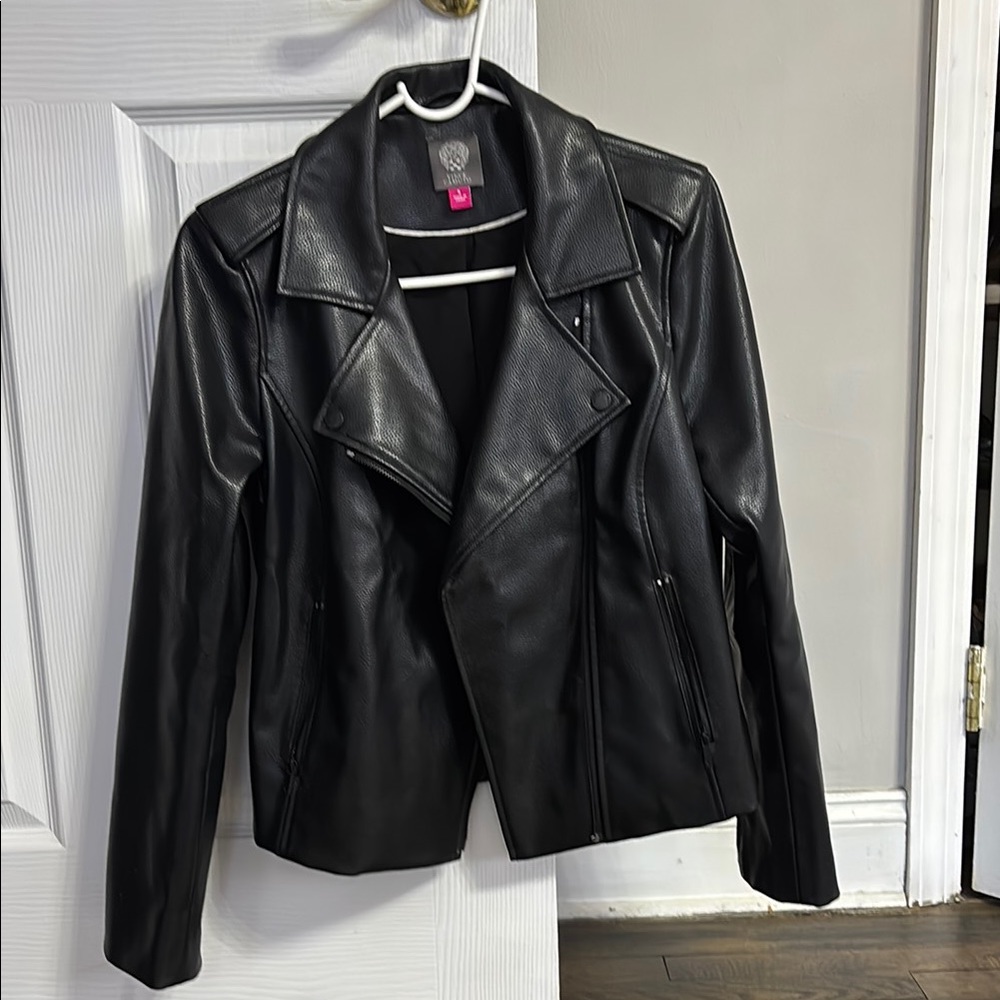 Vince Camuto Black Leather Jacket Asymmetrical Zipper